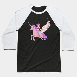 Cowgirl Riding a Pink Unicorn Baseball T-Shirt